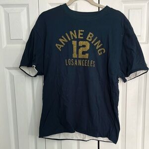 Anine Bing Navy T-Shirt with Gold Print